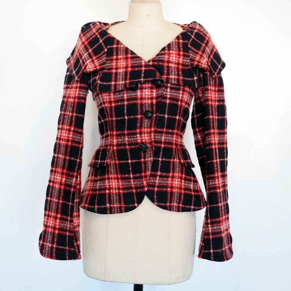 L.A.M.B. Wool/Cotton Plaid Jacket with Wide Collar